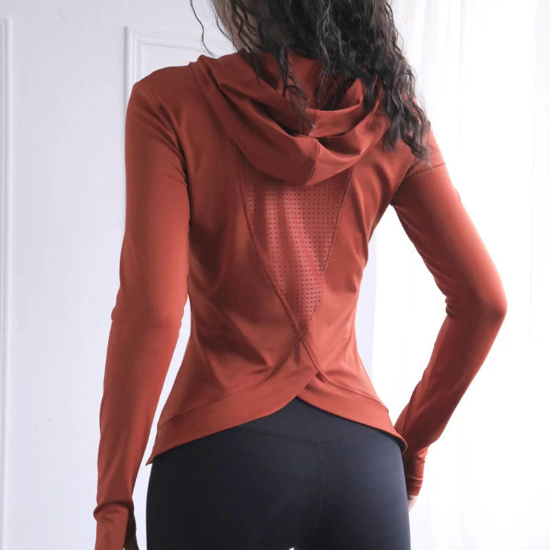 Women Mesh Breathable Sport Hoodies Fitness Top