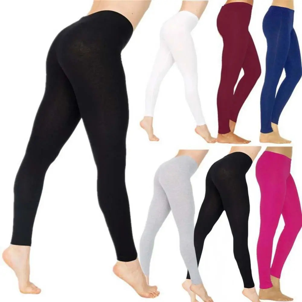 Ladies Solid Color Elastic High Waist Slim Leggings