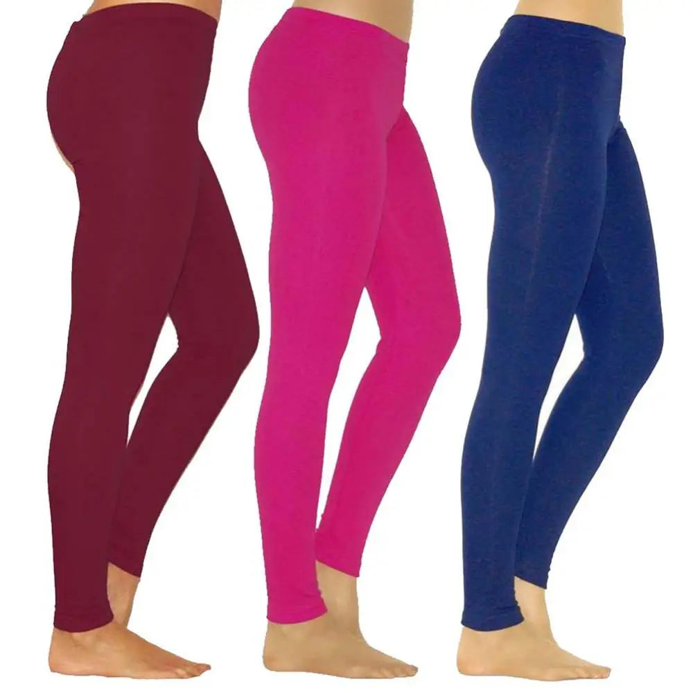 Ladies Solid Color Elastic High Waist Slim Leggings