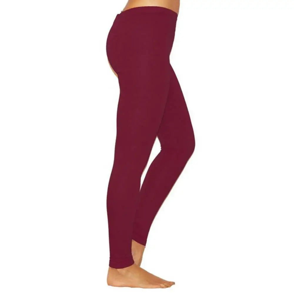 Ladies Solid Color Elastic High Waist Slim Leggings