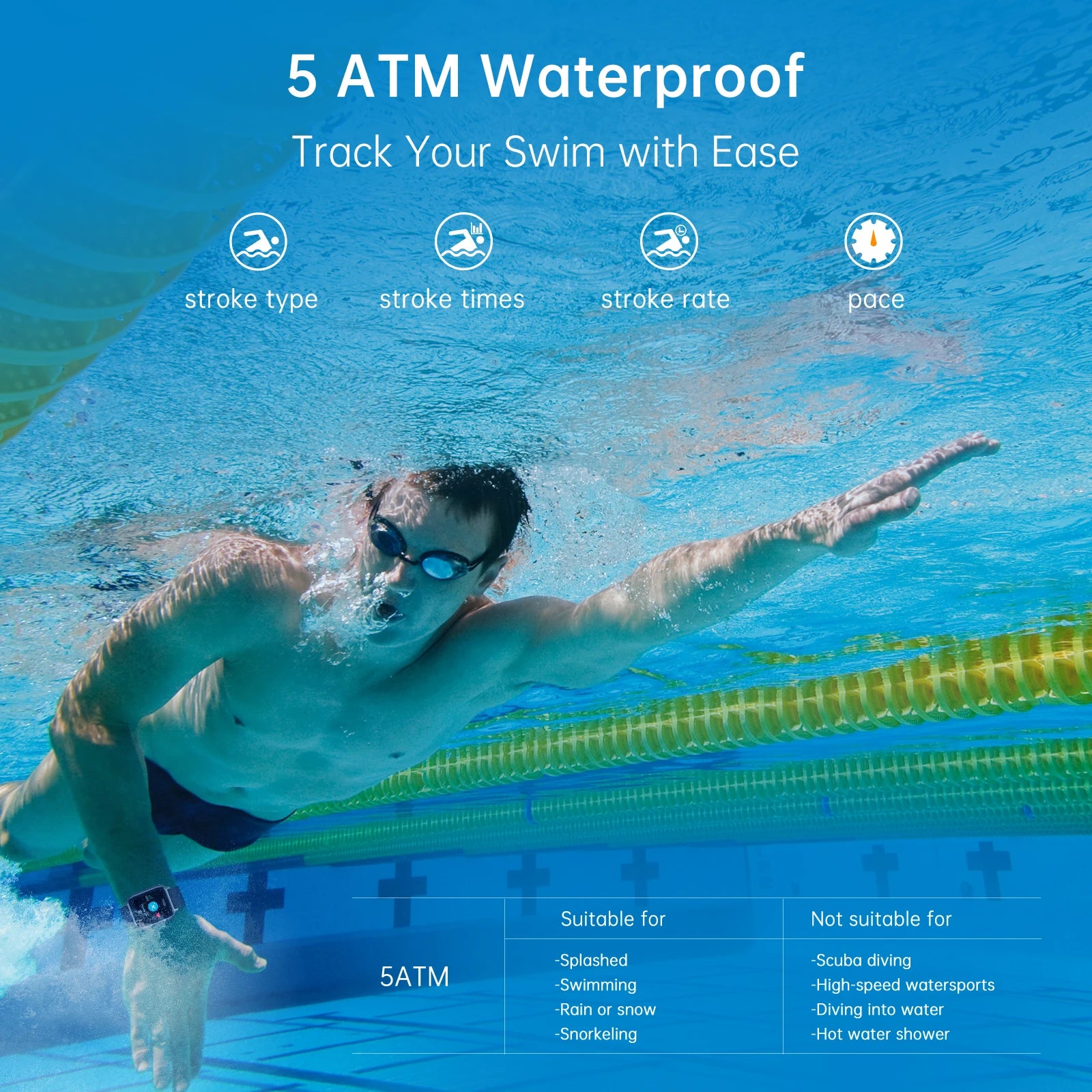 5ATM Waterproof Bluetooth Smart Watch