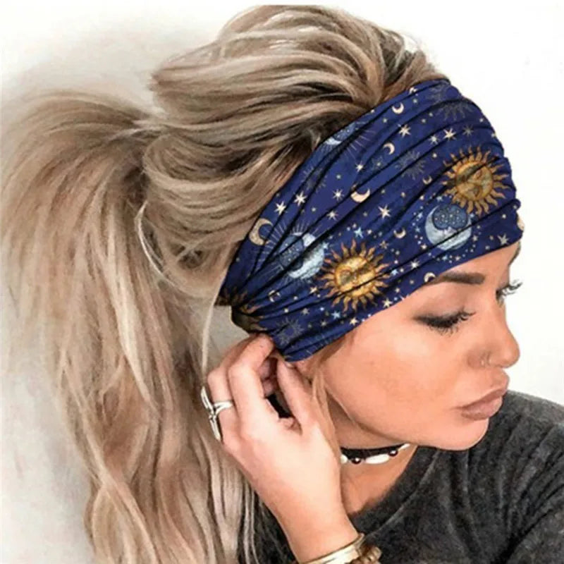 New Boho Flower Print Wide Headbands