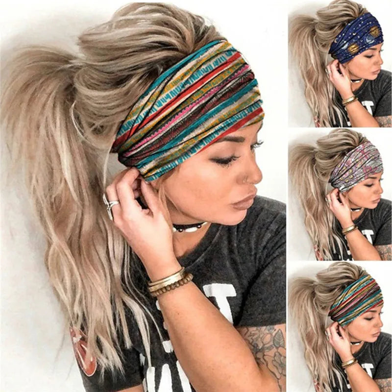 New Boho Flower Print Wide Headbands