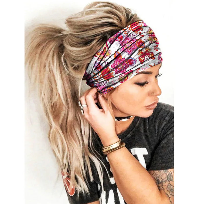 New Boho Flower Print Wide Headbands