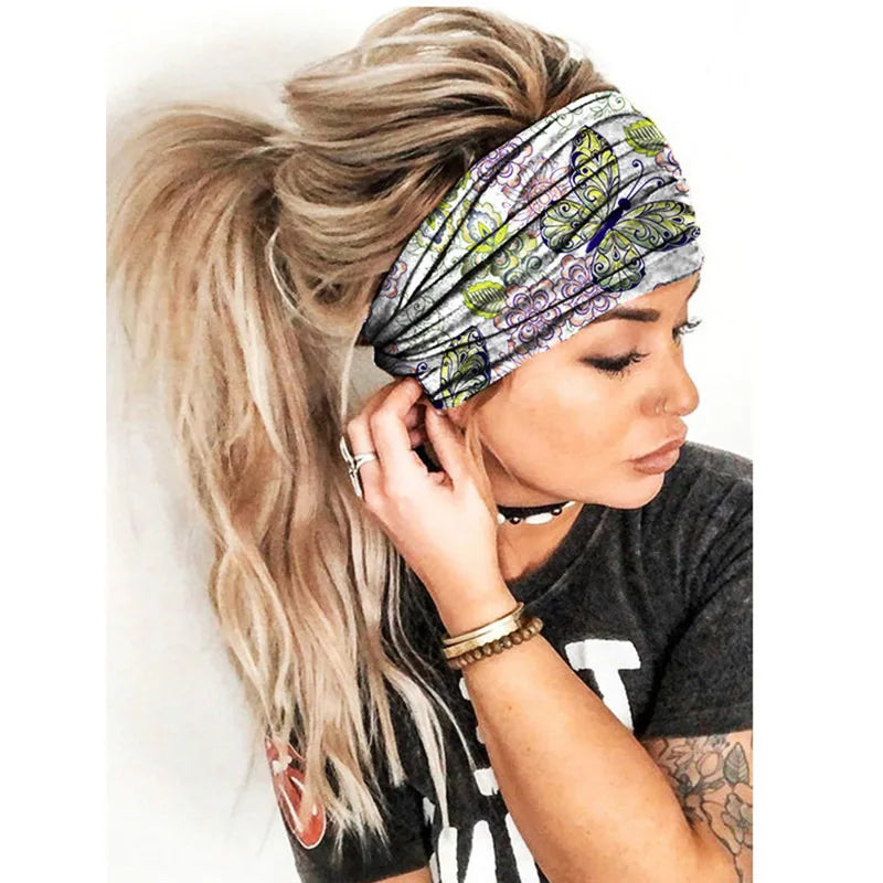 New Boho Flower Print Wide Headbands