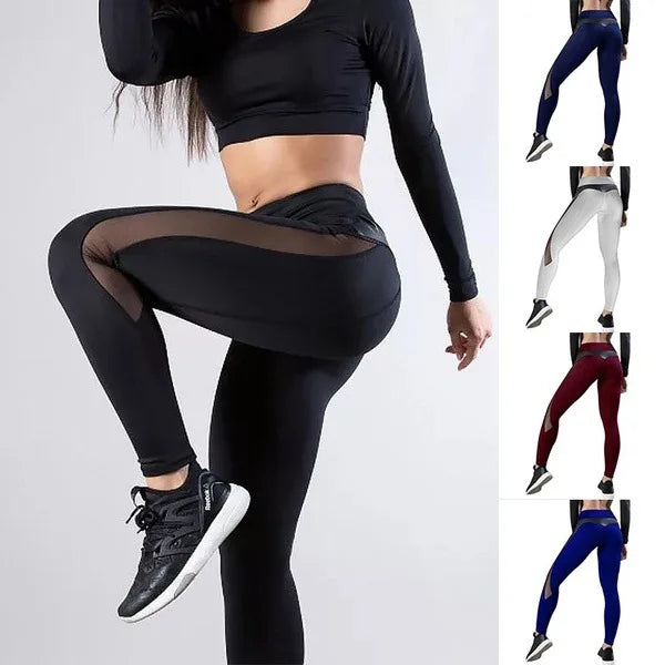 Female Sexy Mesh PU Stitching Hip Yoga Leggings