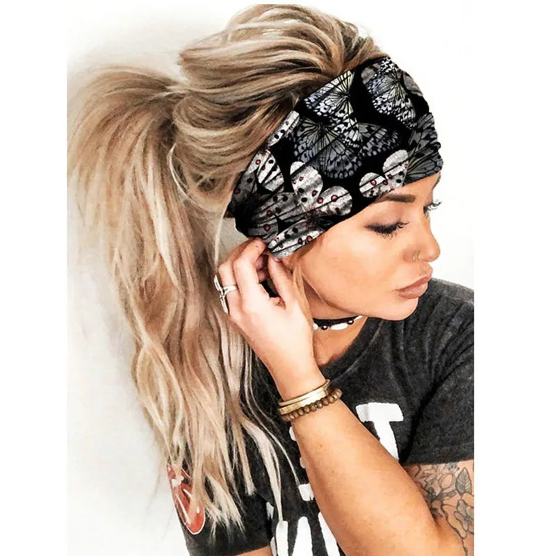 New Boho Flower Print Wide Headbands