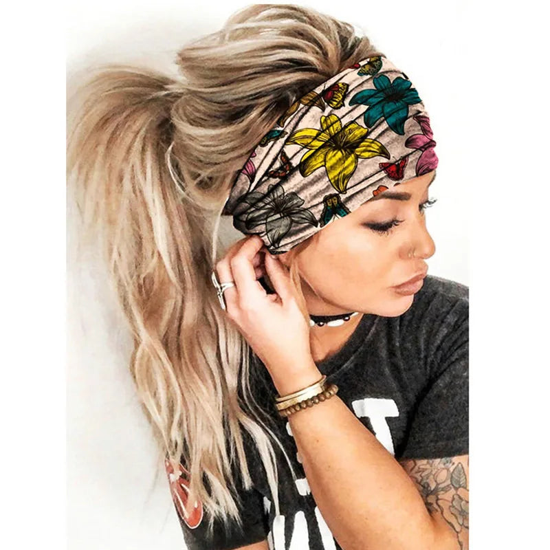 New Boho Flower Print Wide Headbands