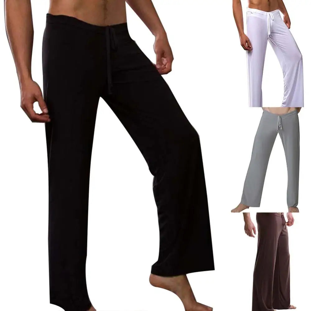 Men Yoga Running Pants Solid Drawstring Trousers