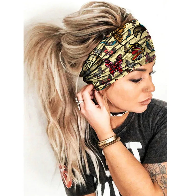 New Boho Flower Print Wide Headbands