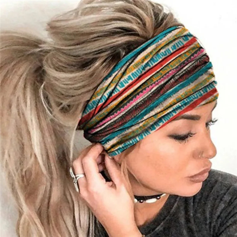 New Boho Flower Print Wide Headbands