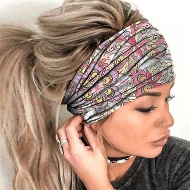 New Boho Flower Print Wide Headbands