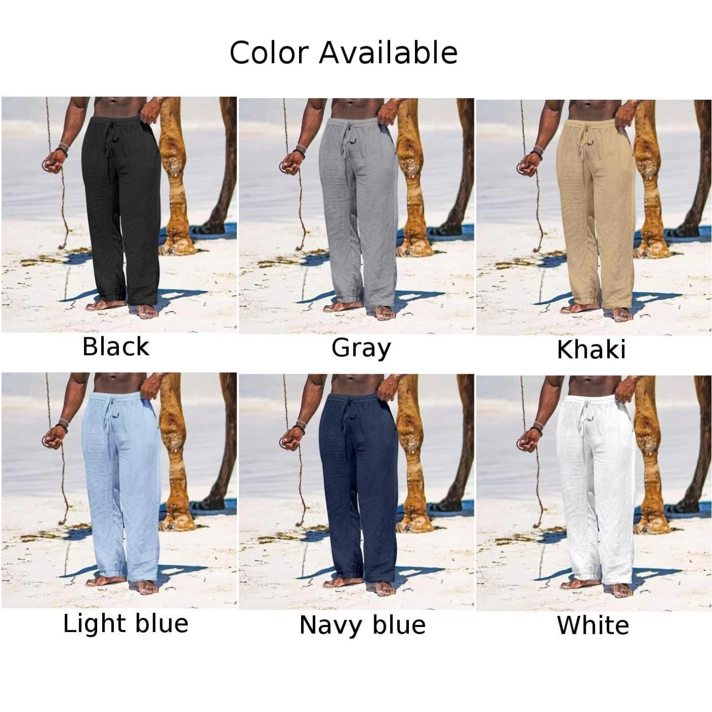 Mens Linen Beach Loose Straight Yoga Pants